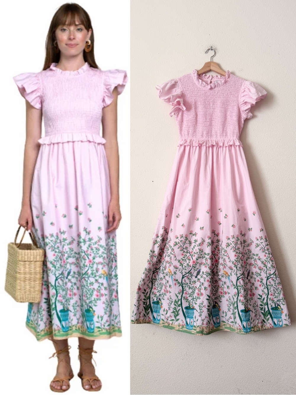 Olivia James The Label XS Lila smocked midi dress in Parlor Pink
